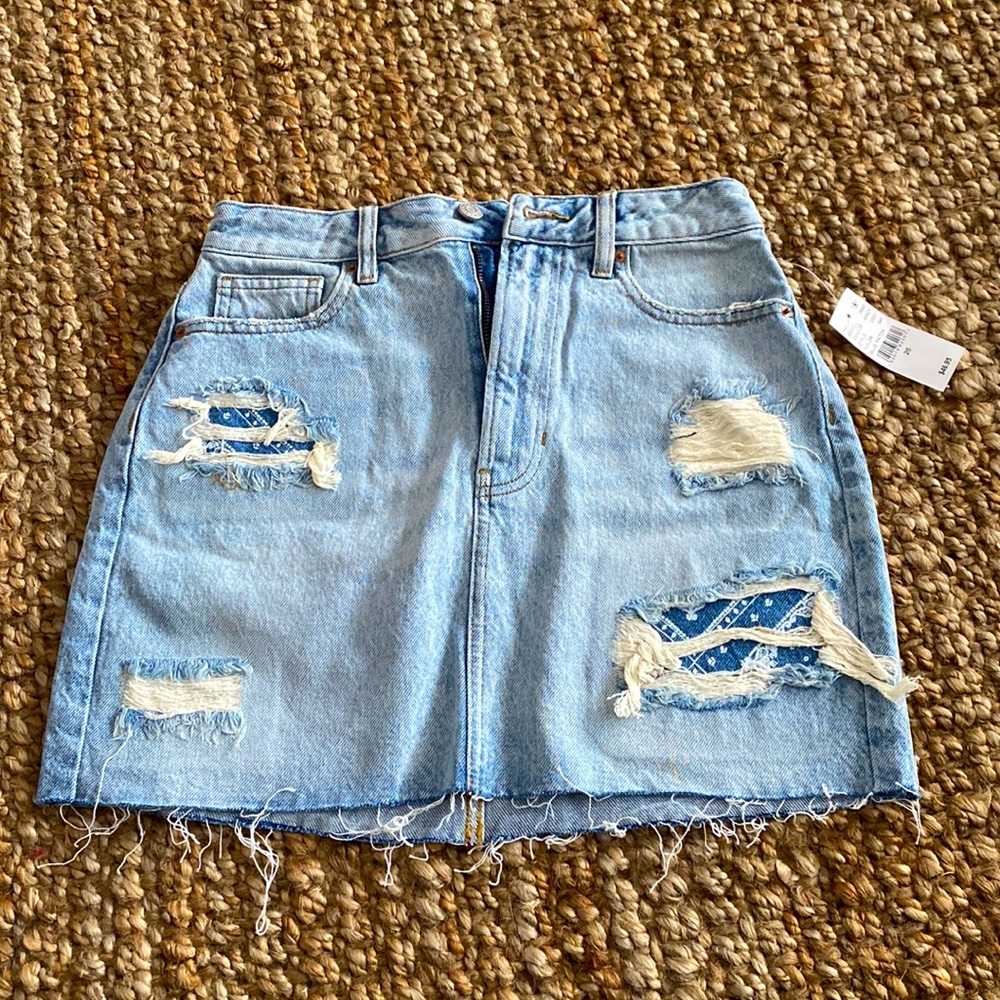 Brand new PacSun denim skirt with paisley patches